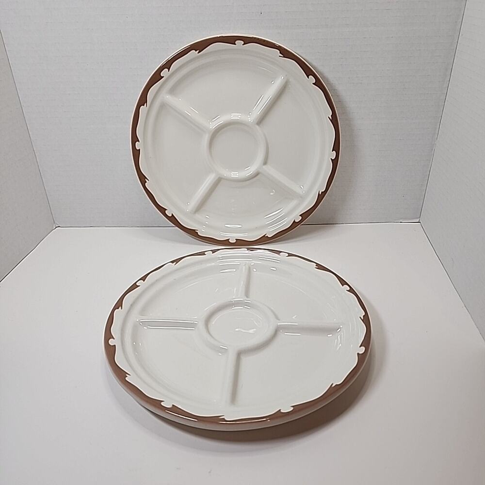 Buffalo China "Nutmeg Wave" 5-Part Grill Plates 9.5" Wagon Wheel Qty 2 A